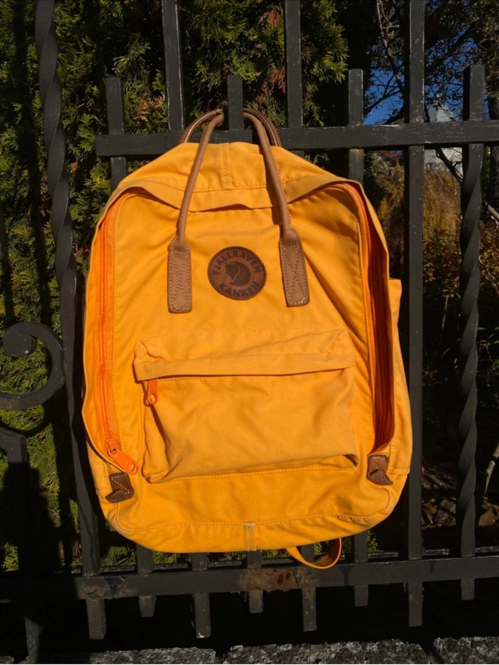 Fjallraven Kånken No. 2 Laptop Backpack - Yellow/Orange “Acorn” Color, Leather